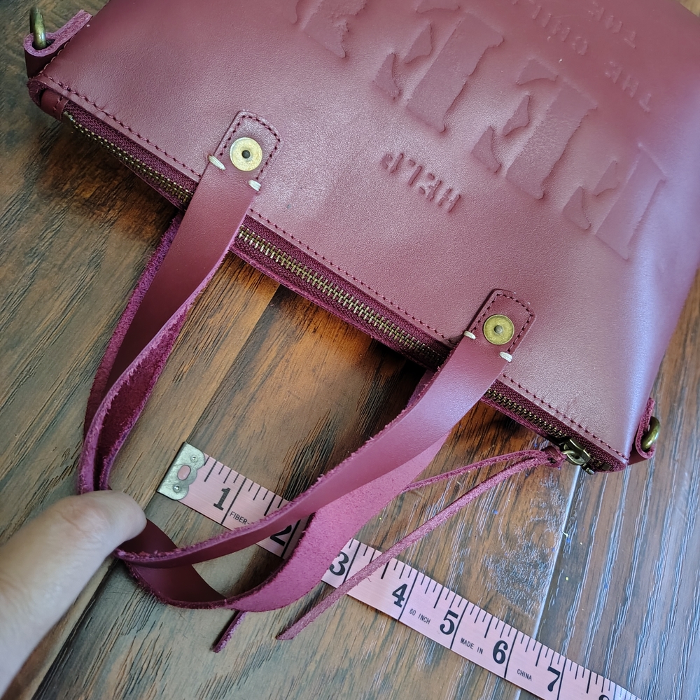 FEED Burgundy Leather Handbag Tote Bag - Picture 6 of 8